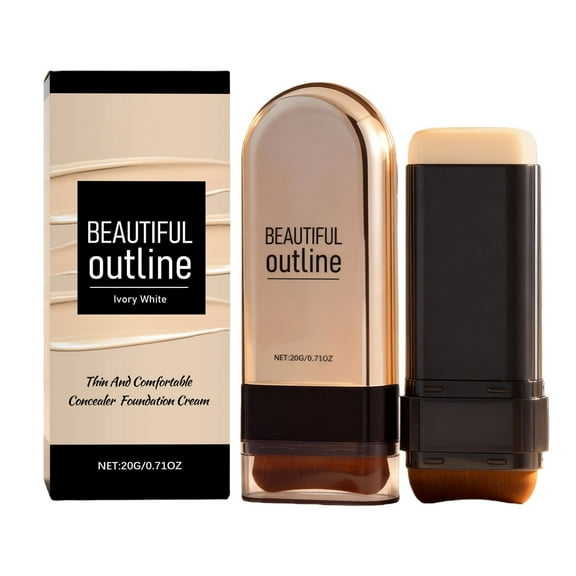 2-in-1 Concealer and Foundation Stick – Cream Coverage for Dark Circles and Blemishes, Hydrating Face Stick with Double-Ended Brush for All Skin Types, 20g