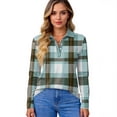 thumbnail image 4 of Striped Long Sleeve Polo Shirts for Women Business V Neck Collared Tops Button Down Loose Fit T Shirt Light Blue 2XL, 4 of 4
