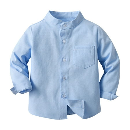 

Otqutp Blouse for Children Handsome Boys Solid Color Single Long Sleeve Shirt Multi Color Optional Button Down Shirt with Pocket 0-8 Years(Blue 5 Years)