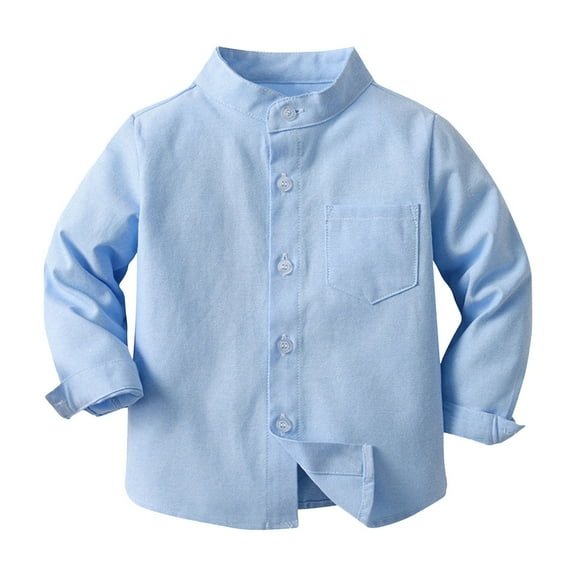 Kids Toddler Boys Long Sleeve Mandarin Collar Woven Cotton Button Down Linen Dress Shirt Solid Toddler Sweatshirt