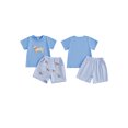thumbnail image 2 of BemeyourBBs Toddler Baby Boy Summer Clothes Baby Boys Summer 2 Piece Outfit 2 3 4 5 6 7 Years Cute Puppy Dog Embroidered Short Sleeve T-shirts Striped Elastic Waist Pockets Shorts Set, 2 of 9