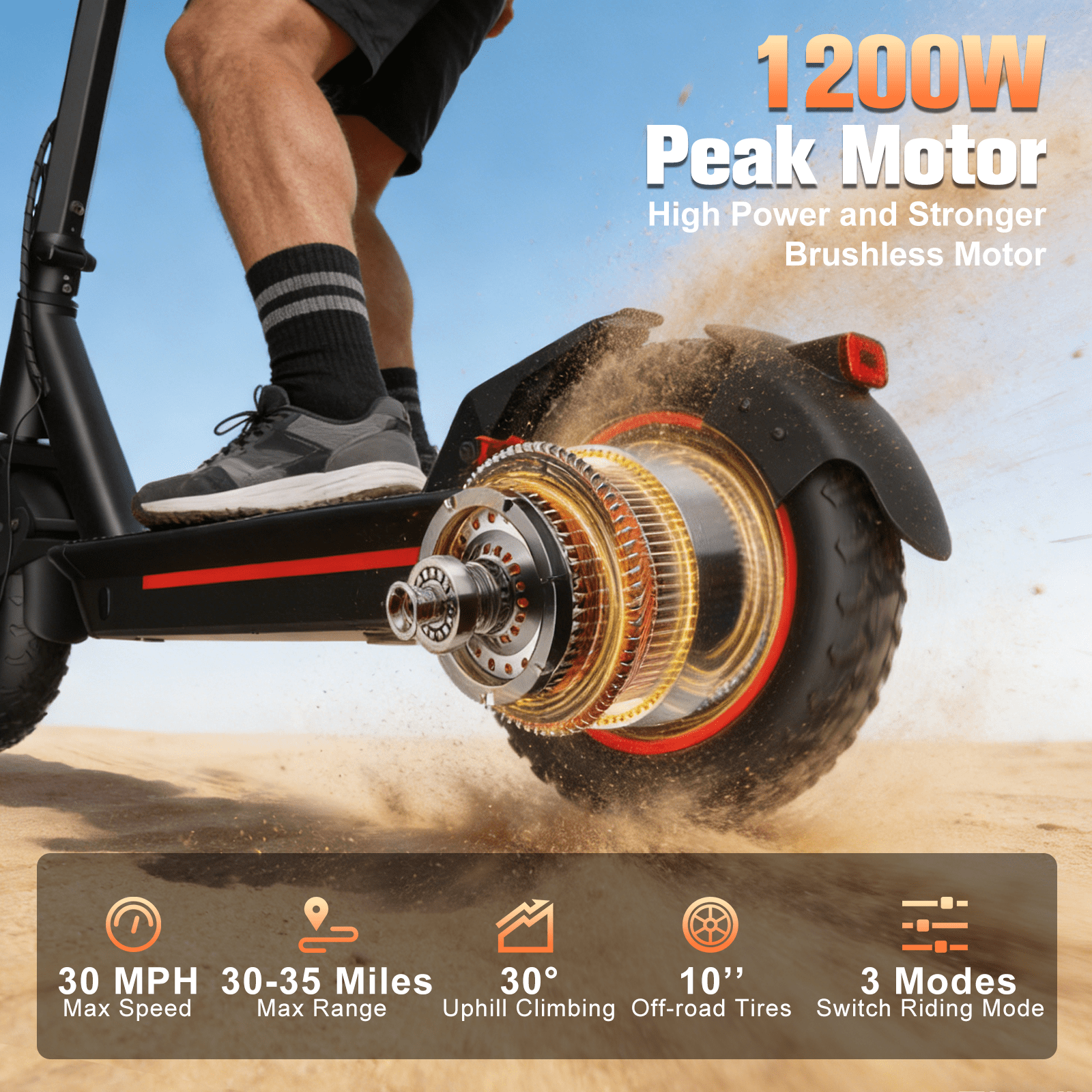 OBX 1200W Smart Electric Scooter for Adults, 30 MPH & 35 Miles Range, 10" Pneumatic Tires, Foldable Off-Road E-Scooter with App Control, Turn Signals,UL Certified