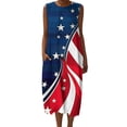 thumbnail image 2 of Summer Dresses for Women Independence Day Cotton Crew Neck Tank Long Dresses Casual Printed Back Zipper Beach Sundress with Pockets, 2 of 9