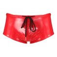 thumbnail image 3 of Jhaoyu Men's Patent Leather Drawstring Boxer Shorts Elastic Waistband Booty Shorts Swim Trunks Red XXL, 3 of 7