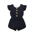 thumbnail image 1 of Kmbangi Baby Girl's Solid Color Jumpsuit Ruffle Sleeve Button Down Bow Romper, 1 of 7