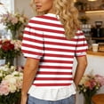 thumbnail image 4 of hotojiny Womens Tops Summer Short Sleeve Striped Shirts with Ruffle Hem Loose Fit Crew Neck T-Shirts Streetwear, 4 of 7