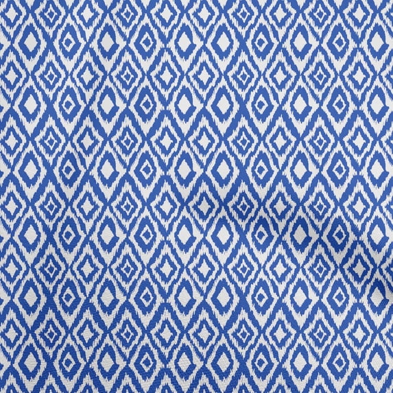 oneOone Cotton Cambric Medium Blue Fabric Asian Ikat Diy Clothing Quilting Fabric Print Fabric By Yard 56 Inch Wide