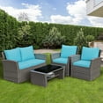 thumbnail image 3 of Costway 4PCS Patio Rattan Furniture Set Sofa Table W/Storage Shelf Turquoise, 3 of 12