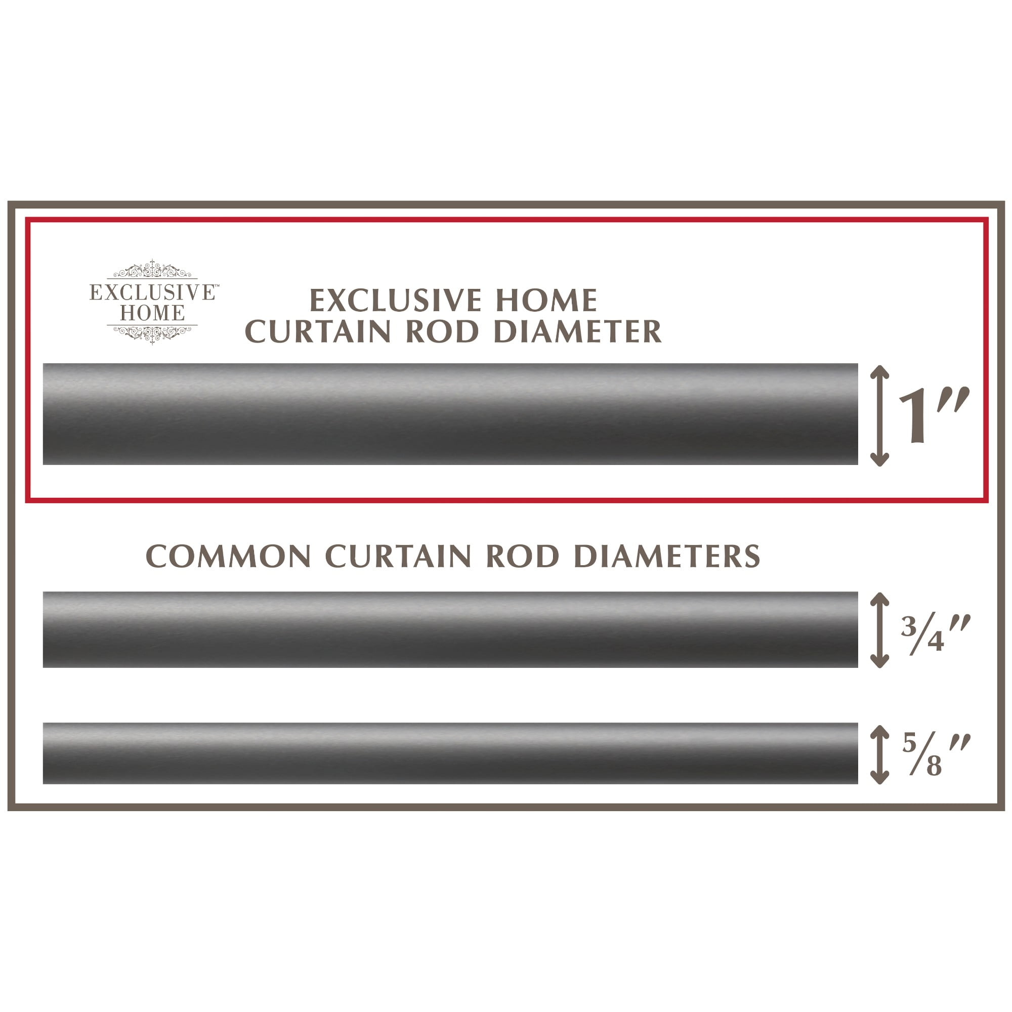 EXCLUSIVE HOME Topper 1" Curtain Rod and Coordinating Finial Set, Gunmetal, Adjustable 66"-120"
