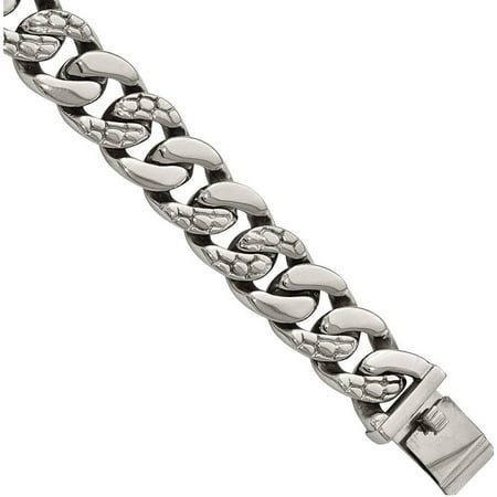 Primal Steel Stainless Steel Polished Textured Link Bracelet