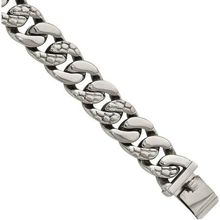 Primal Steel Stainless Steel Polished Textured Link Bracelet