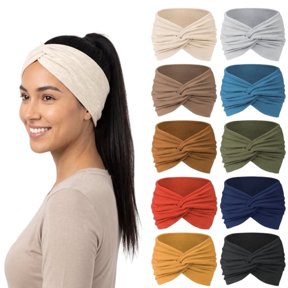 10 PCS  Headbands for Women，7'' Extra Wide African Wide Hair Wrap, Boho Elastic Headband Sweat Bands Yoga Hair Bands