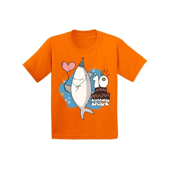 Awkward Styles Tenth Birthday Party I am Ten T-shirt Shark Shirts for Boys Shark Lovers Gifts Shark Themed Party Shark T Shirts for Girls Gifts for 10 Year Old Children Tenth B Day T-Shirt for Kids
