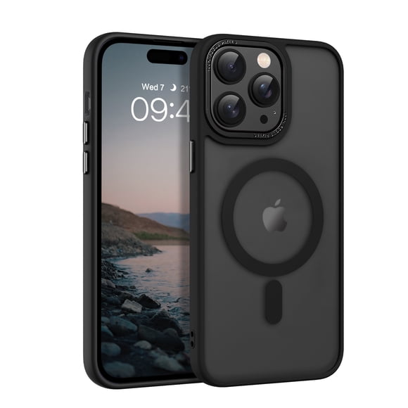 DOMAVER iPhone 15 Pro Max Étui 6,7 Pouces, Compatible MagSafe, Étui de Protection Translucide Mate Antichoc, Noir