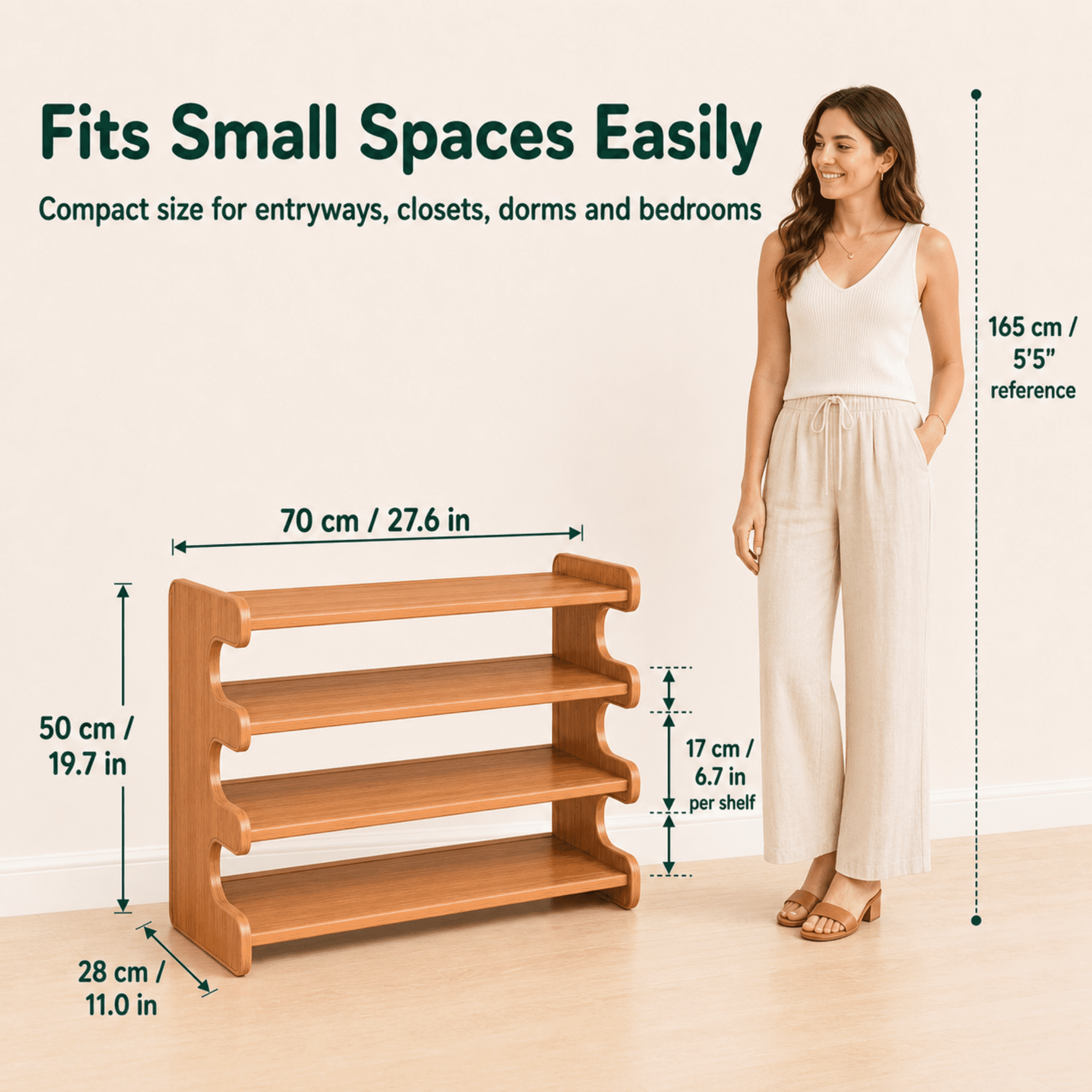 MEHOOM 4 Tier Bamboo Shoe Rack Organizer, Sturdy Shoe Storage Shelf for Closet, Entryway, Dorm & Garage, 28"x11"x20" (Natural)