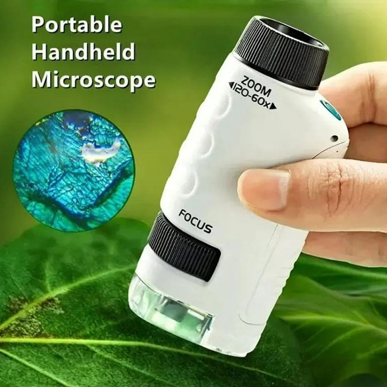 Miniscope Enfants, 60-120x Microscope de poche avec 12pcs Microscope Slide, Microscope  portatif, Microscope portatif, Led Éclairé Microscope de poche pour Scie