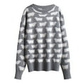 thumbnail image 3 of Daznico Womens Sweater,Cozy Print Pullover Sweater Women's Casual Round Neck Winter Knit Top-Grey-L, 3 of 8