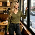 thumbnail image 6 of Women’s Fitted V-Neck Ribbed Knit Sweater, Long Sleeve Pullover Top, Sizes S-XL, 6 of 6