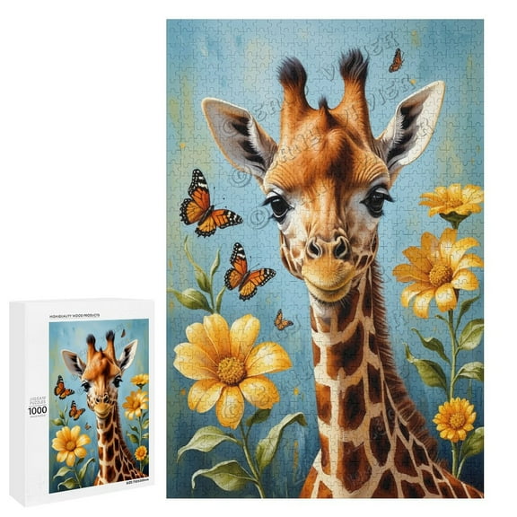 Funny Giraffe 1000 Piece Jigsaw Puzzle for Adults | Woodland Animal Picture | Family Gift | Challenging Brain Teaser | Wooden