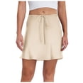 thumbnail image 2 of Women Dresses Solid Color Mini Satin Skirt High Waist Drawstring Tie Flowy Casual Daily Matching Bottom, 2 of 6