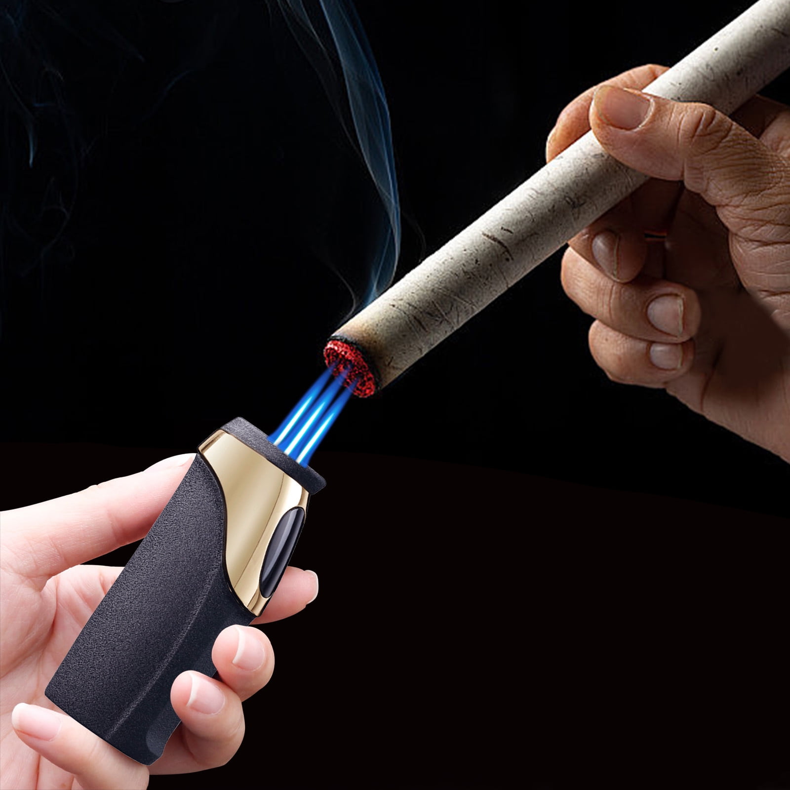 Pompotops Electric Arc Lighter Butane Torch Lighter Combination, Individualized Design Of Electric And Gas Mixed Lighters: Three Direct Blue Flame Lighters