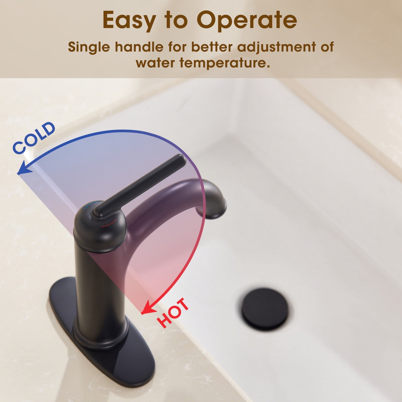 Wowkk Brass Bathroom Faucets Matte Black Bathroom Sink Faucets Single Handle Vanity Faucets Pop-Up Drain Included, Modern RV Faucet with Water Supply Line and Deck Mount 1 or 3 Hole
