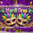 thumbnail image 3 of Colorful Feathers Mardi Gras Banner Gold Masks Carnival Display Star Decorations Purple Background Festival Backdrop for Carnival Party Festival Celebration Photo Backdrop, 3 of 9
