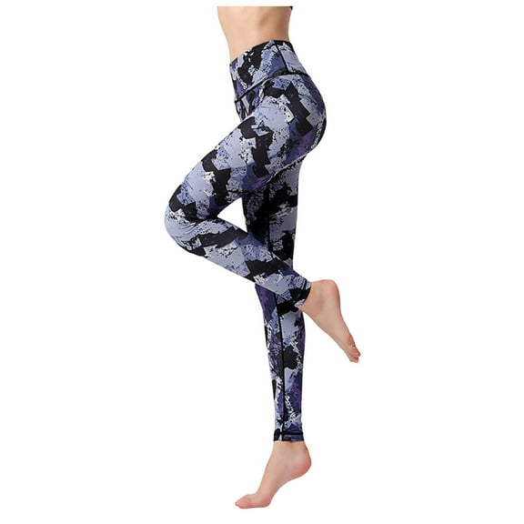 GEWSEY Women's High Waist Pure Color Digital Printted Ankle Elastic Tights Legging (Black, L)