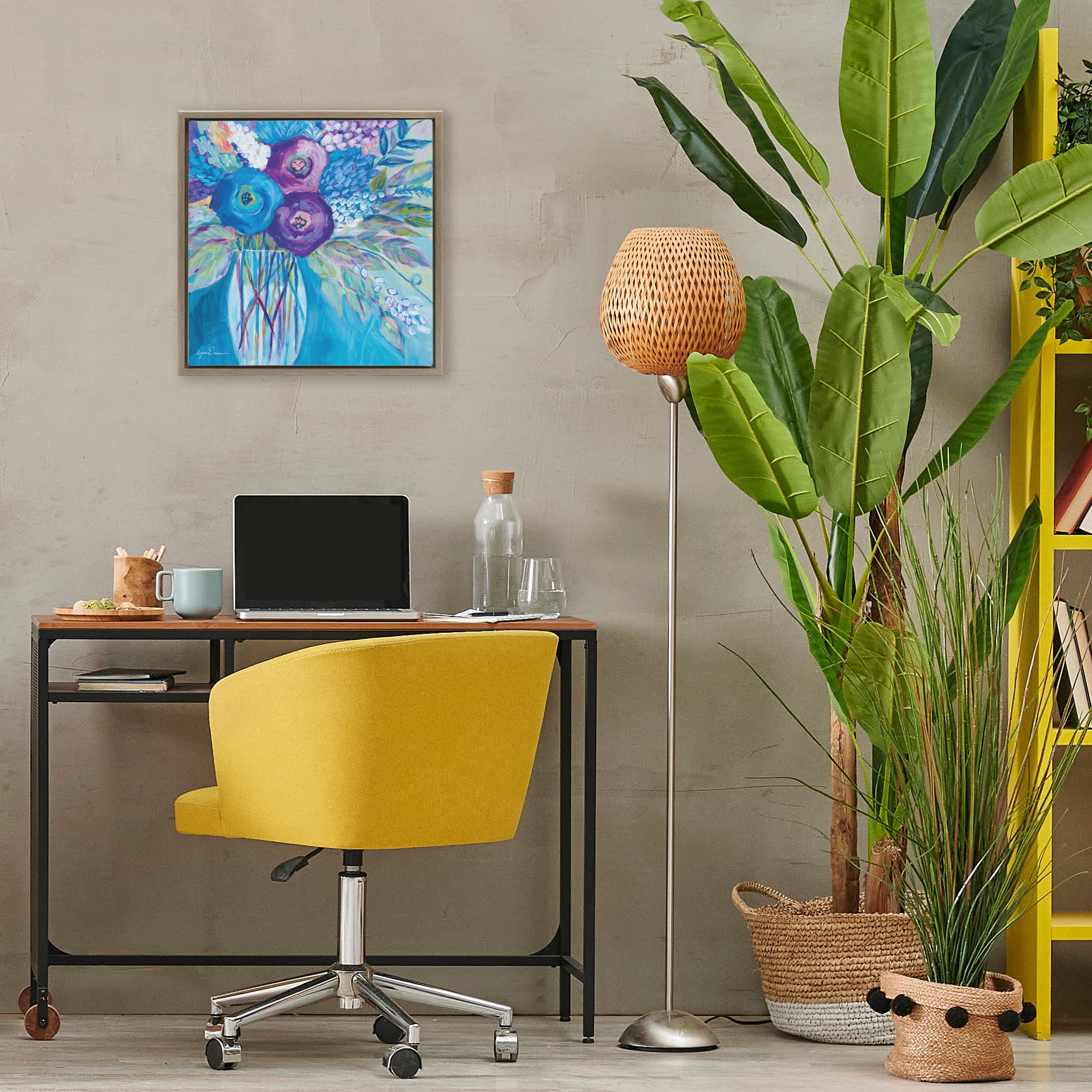 Stupell Industries True Blue Flower Bouquet Brown Framed Floater Canvas Wall Art, design by Lynn Ericson Fine Art