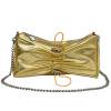 Bolso Hobo para mujer, Bolso de hombro plisado con cadena, Bolso femenino con cordón (dorado)