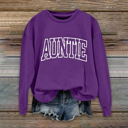 WNEGSTG Oversized Sweatshirt for Women Round Neck Oversized Tshirts Fall Winter Tops Long Sleeve Hoodless Sweatshirt Polyester Purple XXL