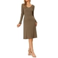 thumbnail image 2 of INSPIRE CHIC Ribbed Knitted Dress for Women's Long Sleeve Crew Neck Midi Sweater Dresses XL Brown, 2 of 6