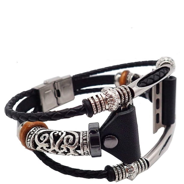 Fancy Bands (Small Mediume Large xl) con cierre de acero inoxidable y piezas de bronce para mujer, correa de cuero de repuesto ajustable para Apple Watch 38 mm (Series 1,2,3,4,5,6,SE), Classic Black Zhivalor CZDZ-HY150-1
