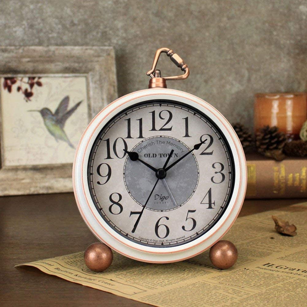 Silent Table Clock,SAYTAY 5.2 in Retro Vintage Non-Ticking Desk Table Clock Small Decorative Alarm Clock Battery Operated with Large Numerals and HD Glass for Kids Sensors Indoor Decor