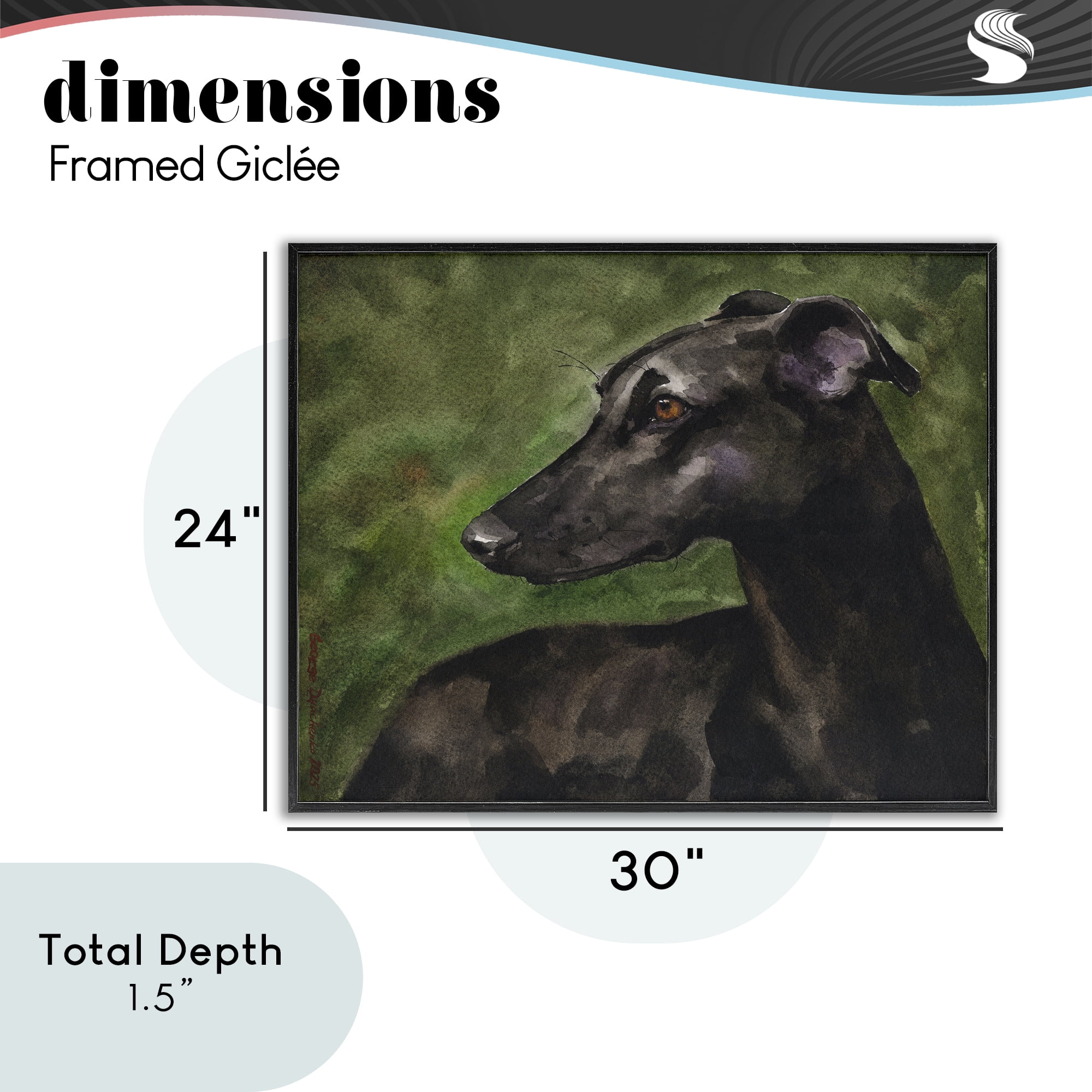 Stupell Industries Black Greyhound Portrait Black Framed Giclee Art, design by George Dyachenko