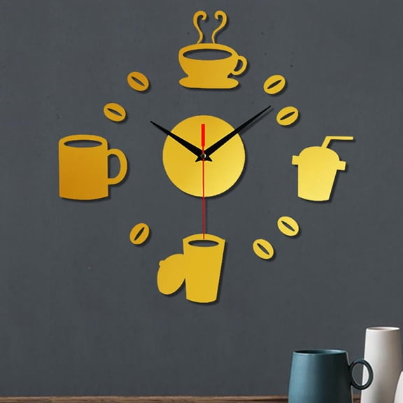 Silent Wall Clock Non Ticking, 20X20 In, Gold Finish, Coffee Wall Art, Coffee Bar Wall Decor, Kitchen Wall Clock, Large Clock Wall Decor, Home And Kitchen, 1 Pc