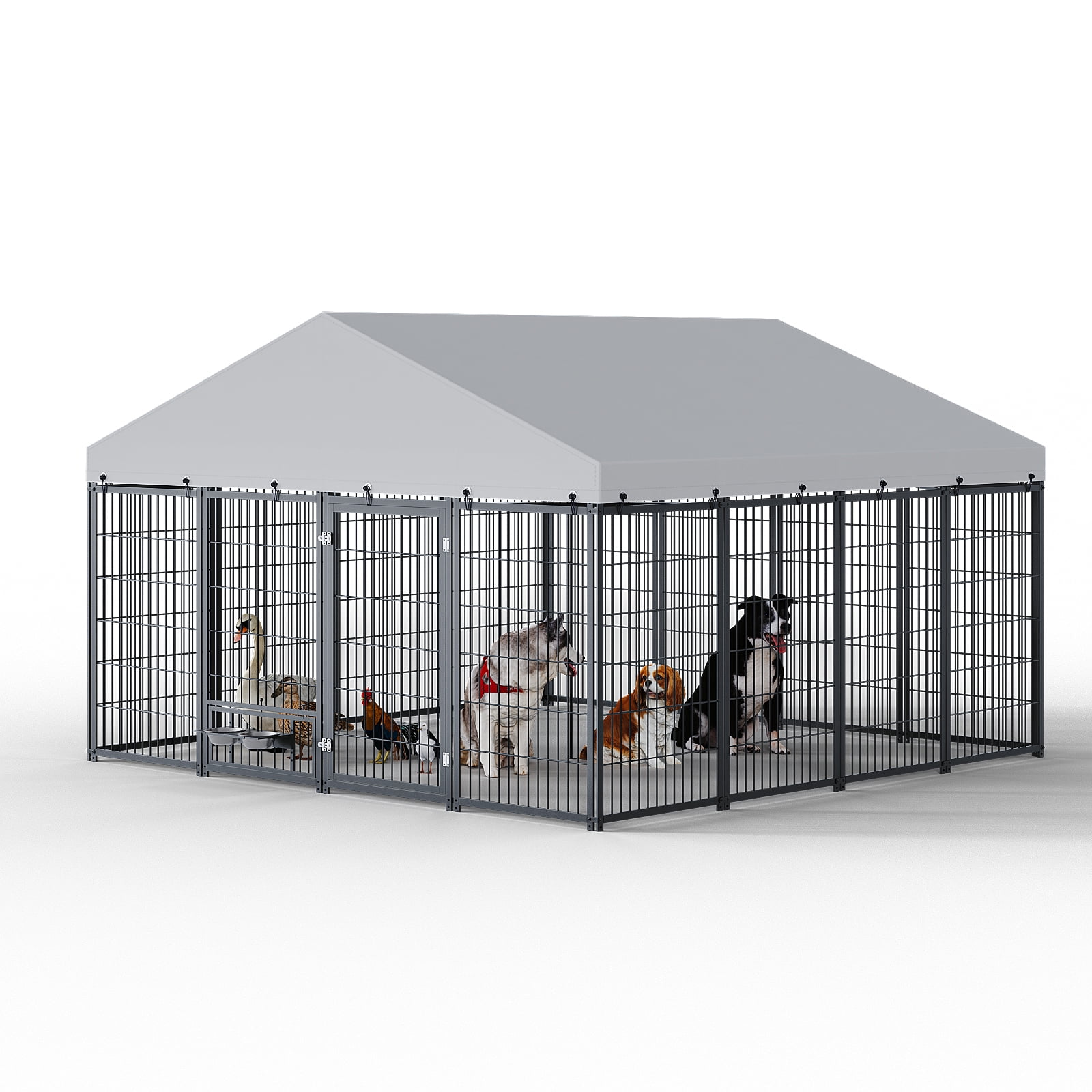 Large Dog Kennel Outdoor Pet Pens Dogs Run Enclosure Animal Hutch Metal Coop Fence with Roof Cover, 9.62'L x 9.35'W x 6.18'H