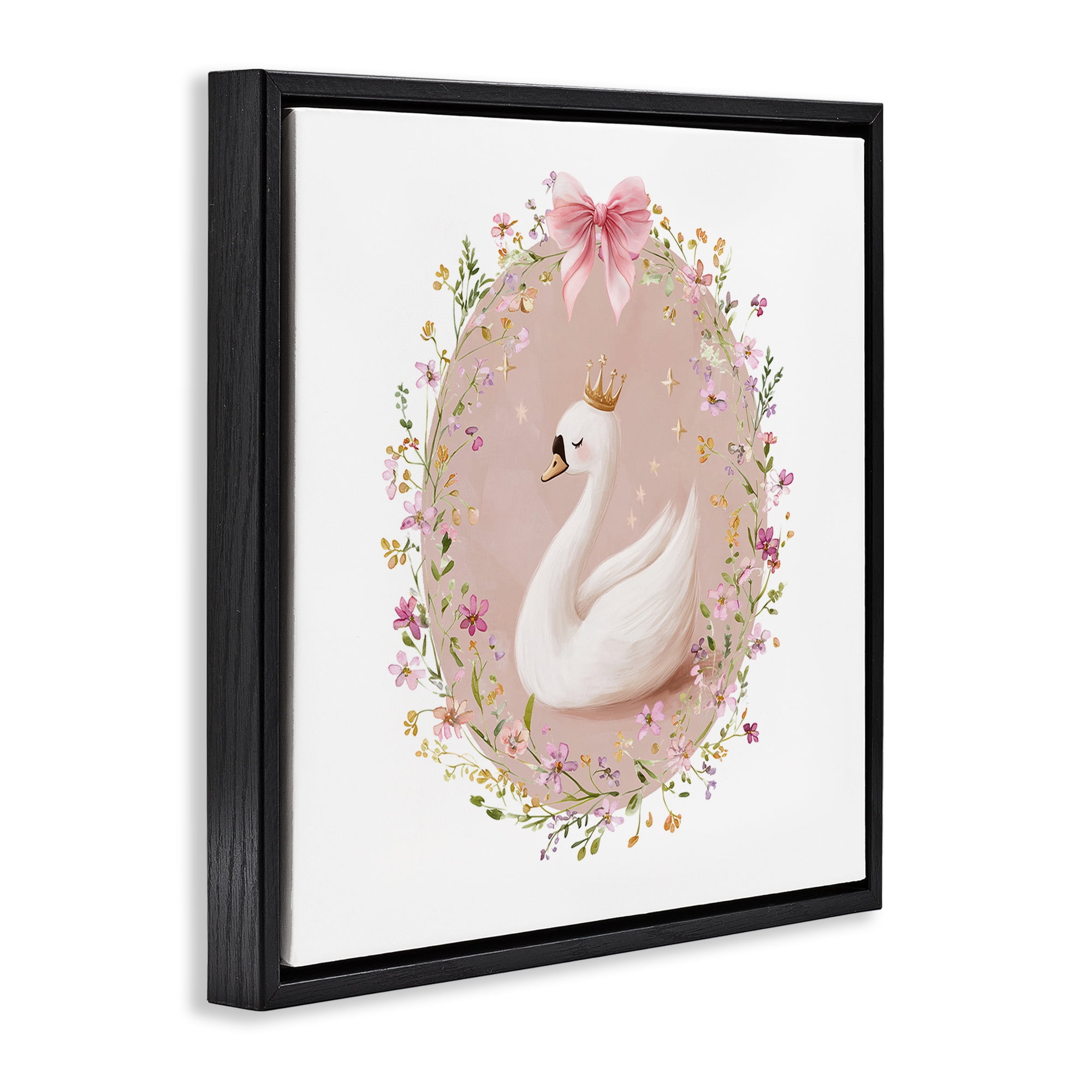 Stupell Industries Queen Swan with Florals Black Framed Floater Canvas Wall Art, design by Christine Simpson Art