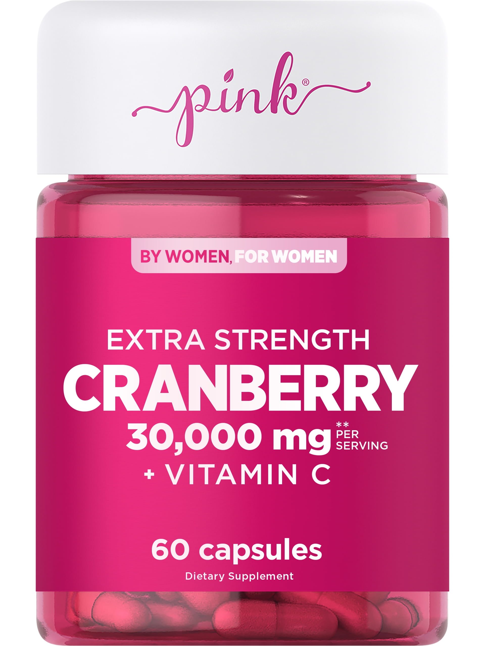 Pink Cranberry Pills for Women 60 Capsules Plus Vitamin C NonGMO & Gluten Free Extract