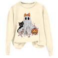 thumbnail image 5 of Women Pink Ghost Black Cat Pumpkin Graphic Crewneck Sweatshirt Cute Halloween Holiday Pullover Top, 5 of 5