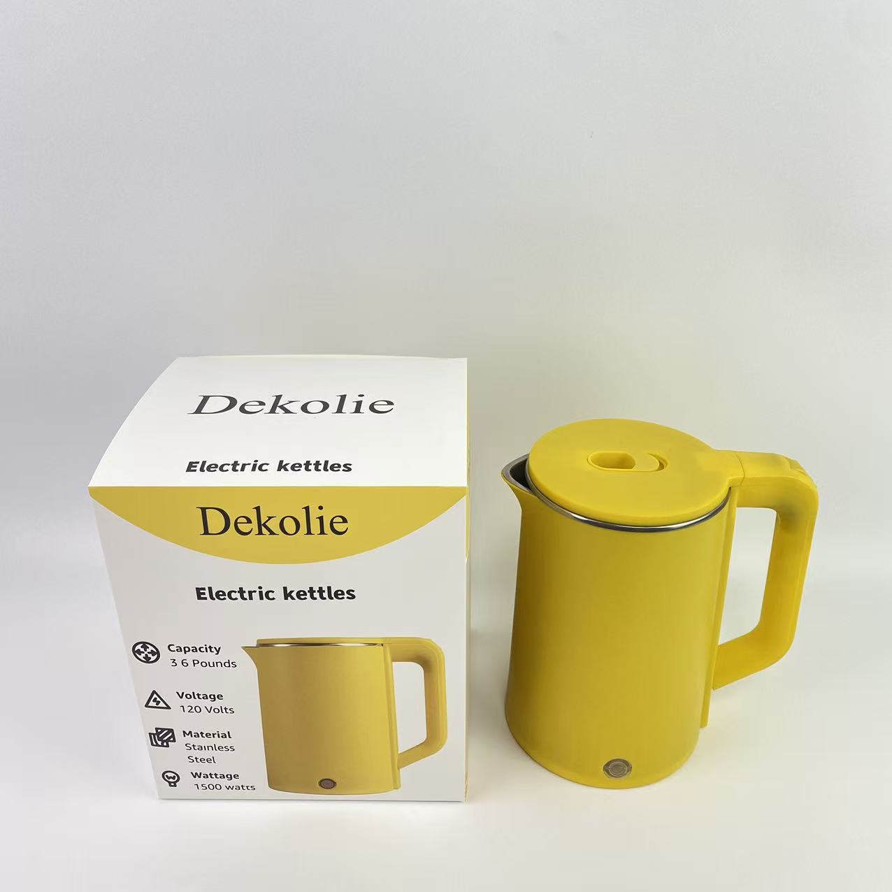 Dekolie Electric kettles, 0.8L Portable Travel Tea Kettle Stainless Steel Double Layer Hot Water Cordless BPA-Free, 600 W Boil-Dry Protection Boiler and Heater