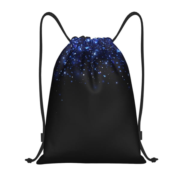 Fotbe Black Blue Glitter Sparkles Bolsa Mochila con Cordón Estampada, Bolsa de Gimnasio Deportiva, Bolsa Cinch, Bolsa con Cordón para Hombres y Mujeres-Small