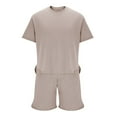 thumbnail image 2 of Men's Short Sleeve Tracksuit, Summer Casual T Shirt and Shorts Set with Pockets Oversize Two Piece Casual Daily Athletic Set Pant Sets Women 2 Piece Outfits Beige M, 2 of 5