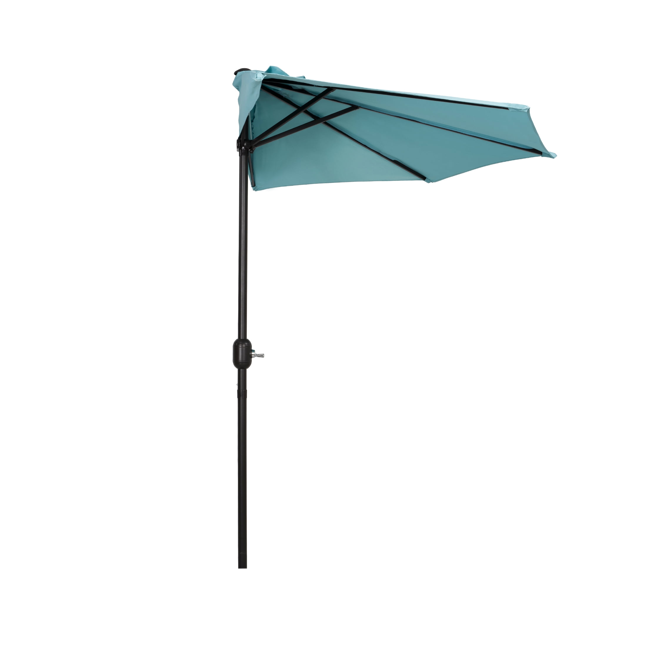 WestinTrends Lanai 9 Ft Outdoor Patio Half Umbrella with Base Include, Small Grill Deck Porch Balcony Shade Umbrella with Crank, 20 Lbs Half Round Base, Turquoise