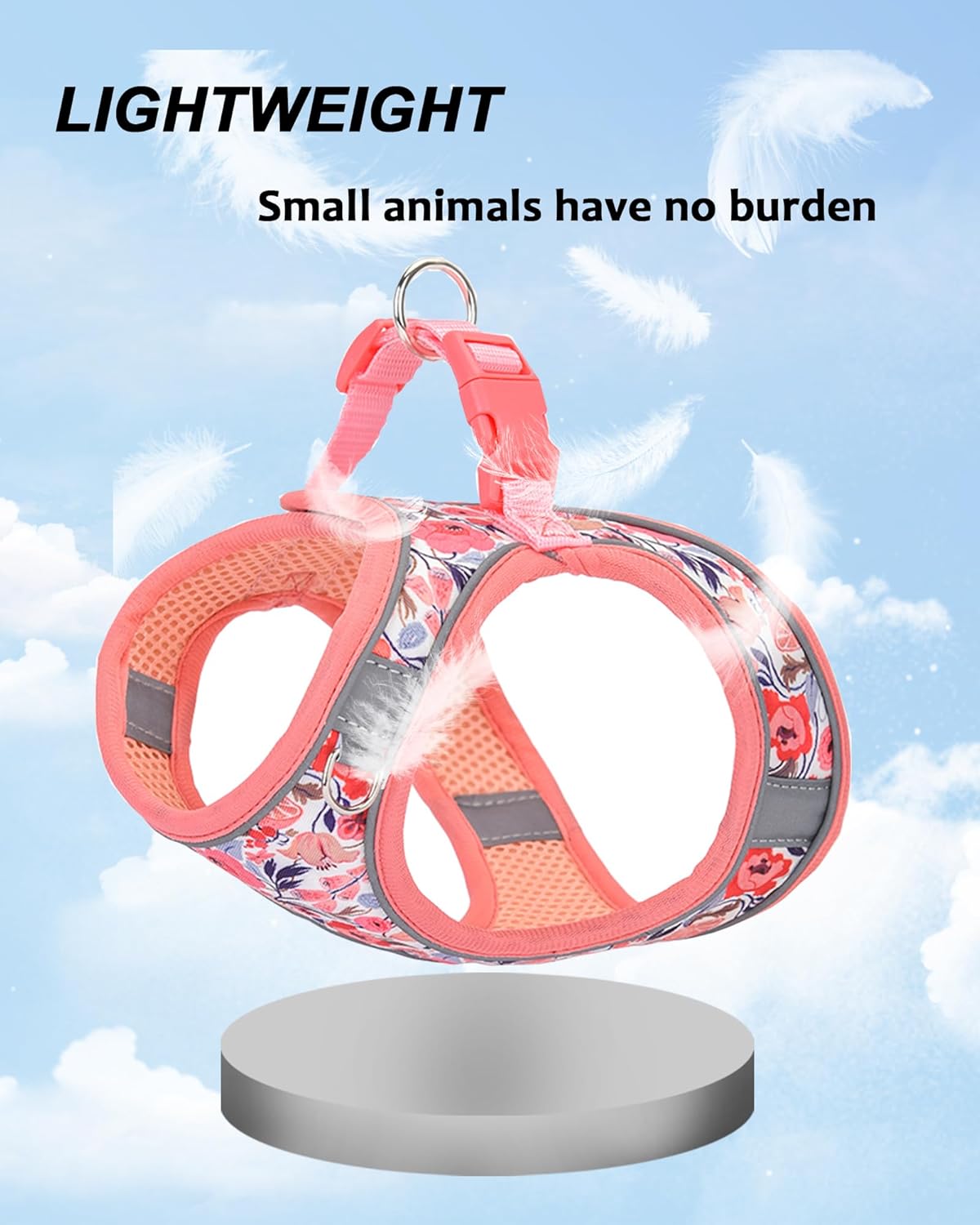 XS Peach Flower Pattern Dog Harness and Leash Set,No Escape Puppy Harnesses for Training Walking，Breathable Adjustable Puppy Vest for Small Medium Dogs, Cats (Peach, XS)