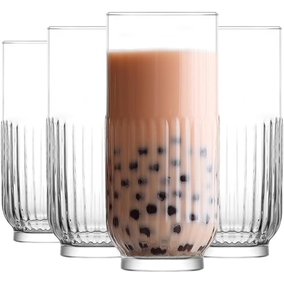 LAV Tokyo Durable 18.3 fl oz Beverage Glasses, Tall Cocktail, Highball Glass with Thin Rim for Bar, Restaurant, Home - Pack of 4