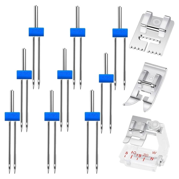 Set Of 9 Twin Needle With 3 Sewing Presser Feet Set Sewing Machine Needle 2/90 3/90 4/90 For Professional And Beginner