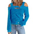 thumbnail image 2 of Womens Cold Shoulder Tops Cut Out Neck Long Sleeve Shirts Off Shoulder Knitted Tunic Casual Dressy Sexy Blouse Dressy Lightweight Comfy Outfits Going Out Tops Ladies Fashion Trendy, 2 of 5