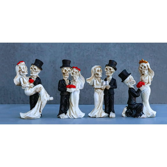 Ebros Love Never Dies Wedding Skeleton Couples in Tuxedo & Gown Mini Figurines