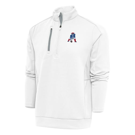 Men's Antigua White New England Patriots Team Logo Throwback Generation Quarter-Zip Pullover Top
